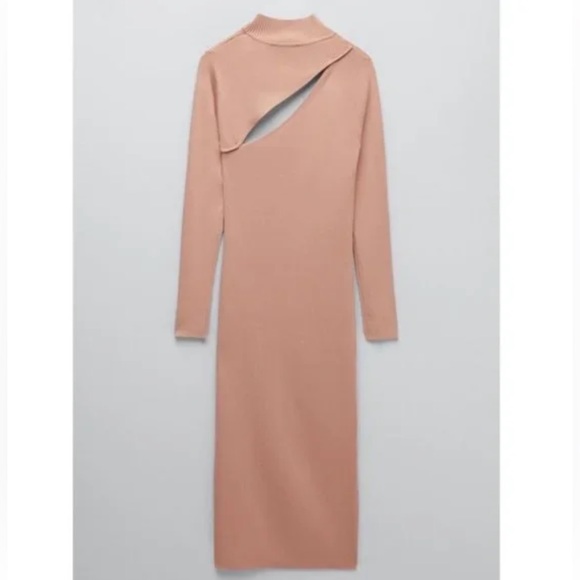 Zara | Cut Out Knit Dress in Dusty Pink NWT, Medium - Picture 2 of 8